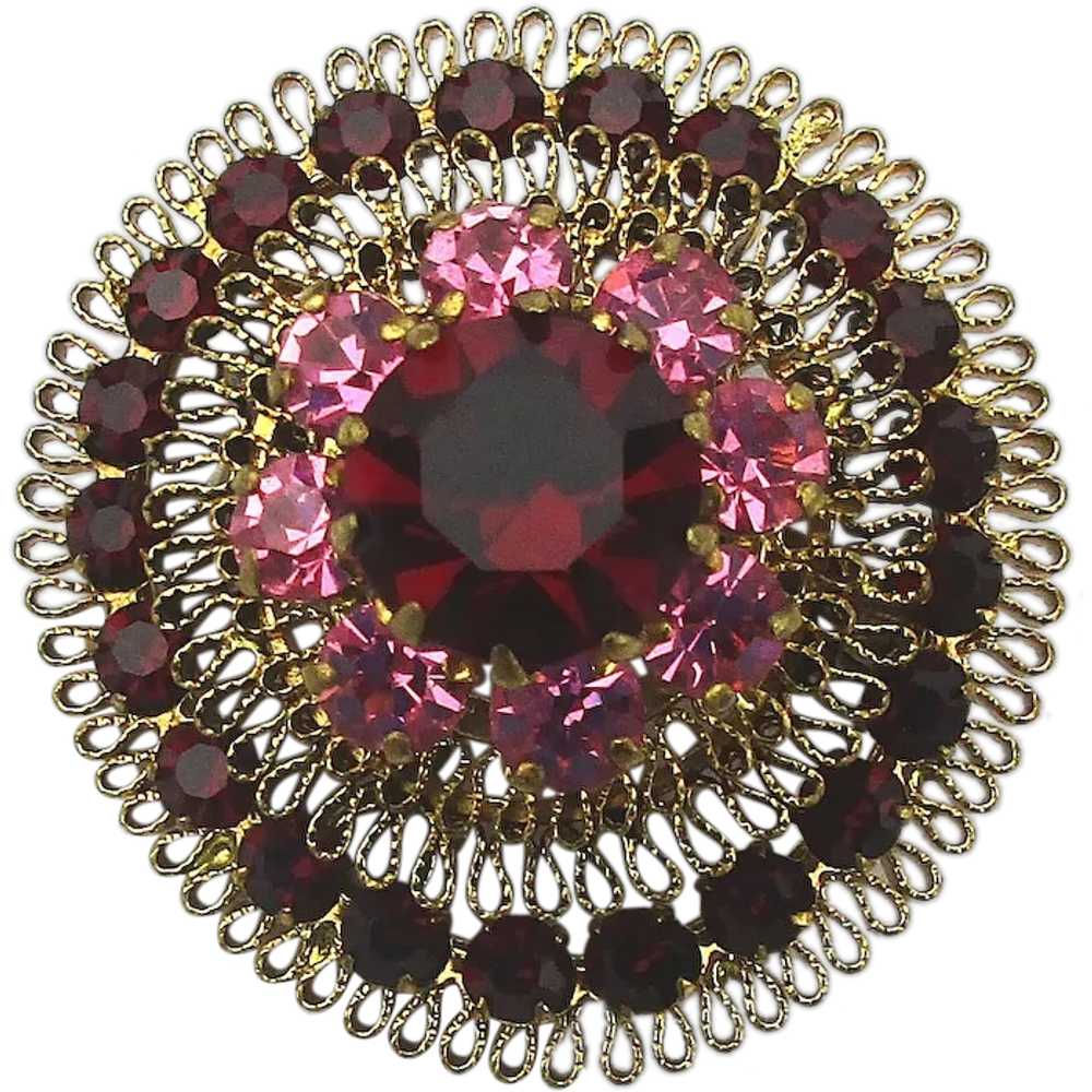 Austrian Dome of Crystal Red Pink Pin Pendant Bea… - image 1