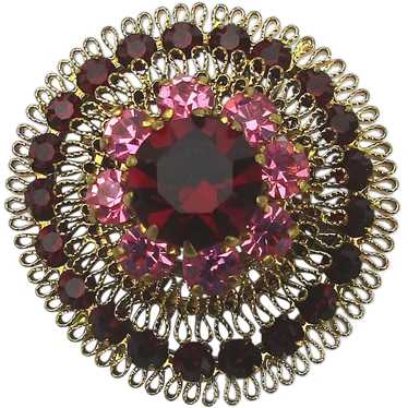 Austrian Dome of Crystal Red Pink Pin Pendant Bea… - image 1