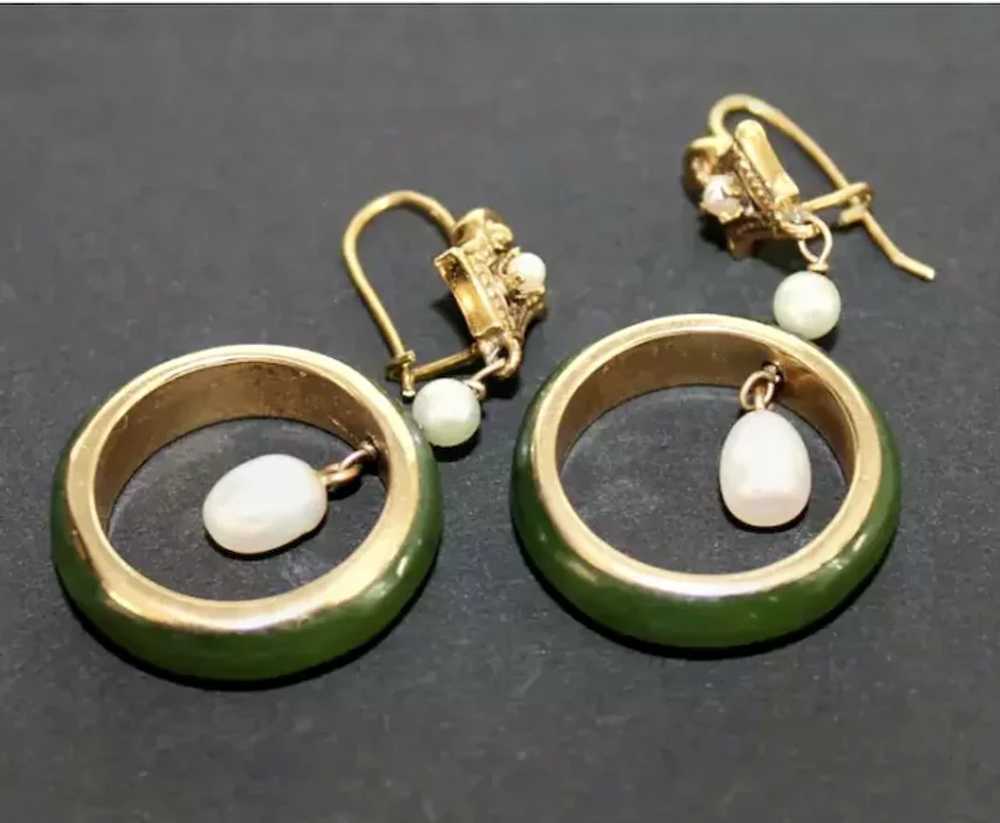 JADE & GOLD Earrings - 14K / Pearls / Nephrite Ja… - image 10