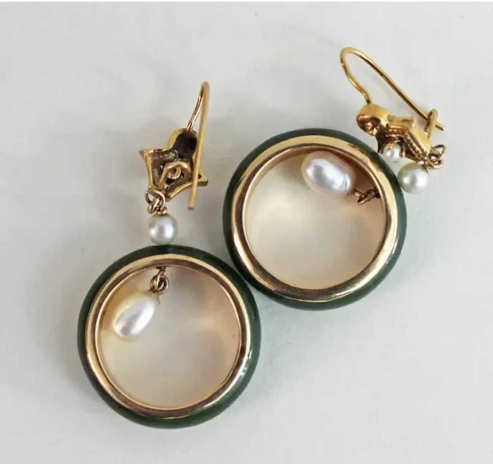 JADE & GOLD Earrings - 14K / Pearls / Nephrite Ja… - image 11
