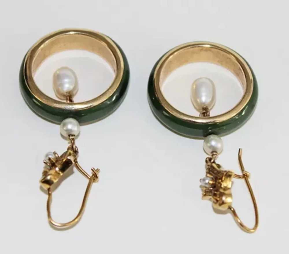JADE & GOLD Earrings - 14K / Pearls / Nephrite Ja… - image 5