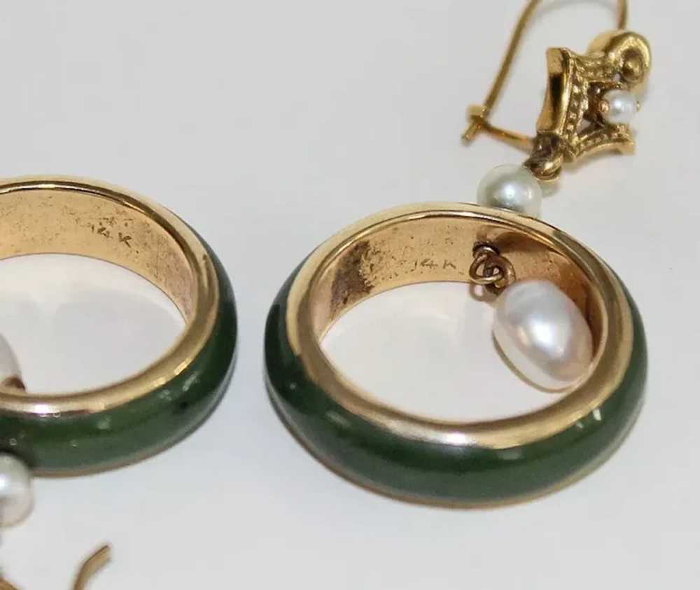 JADE & GOLD Earrings - 14K / Pearls / Nephrite Ja… - image 6