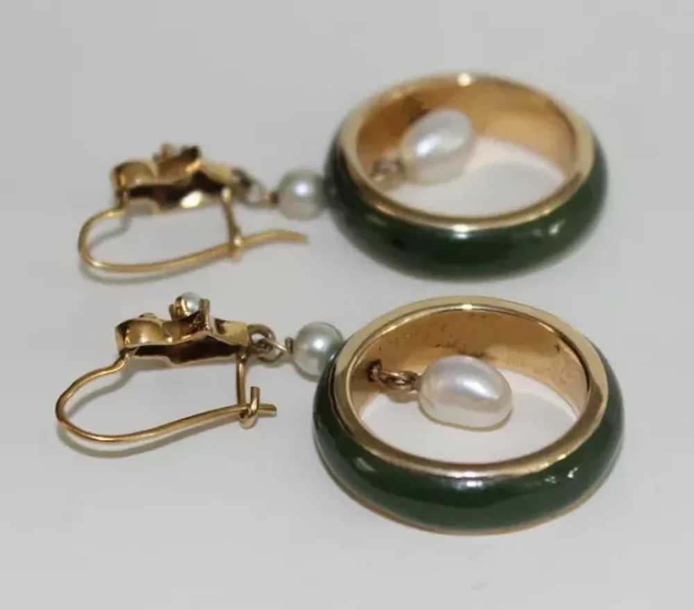 JADE & GOLD Earrings - 14K / Pearls / Nephrite Ja… - image 8