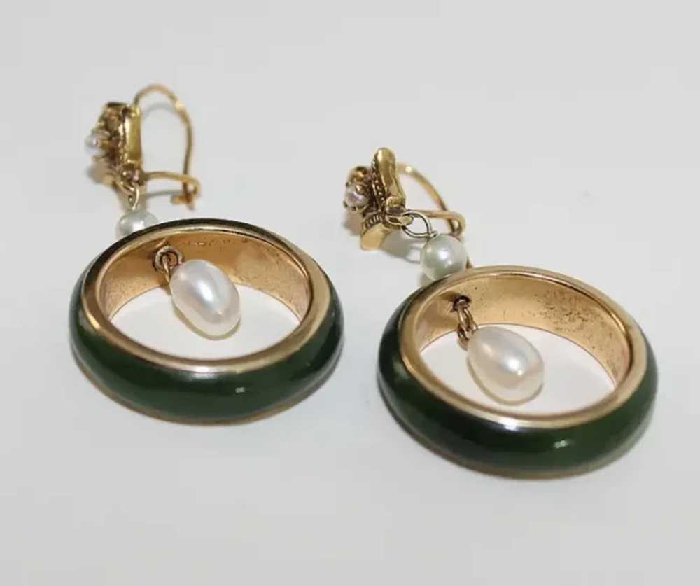 JADE & GOLD Earrings - 14K / Pearls / Nephrite Ja… - image 9