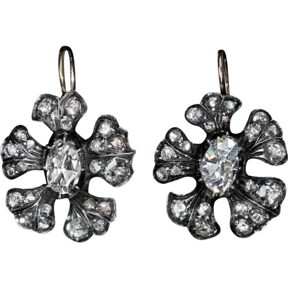 Antique Victorian Era Rose Cut Diamond Earrings - image 1