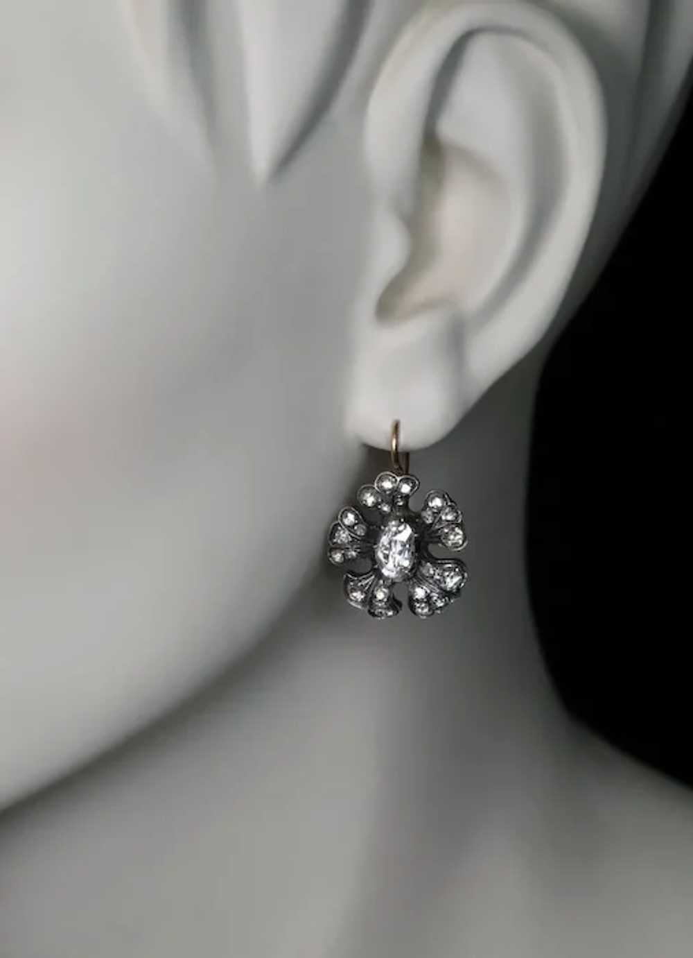 Antique Victorian Era Rose Cut Diamond Earrings - image 2