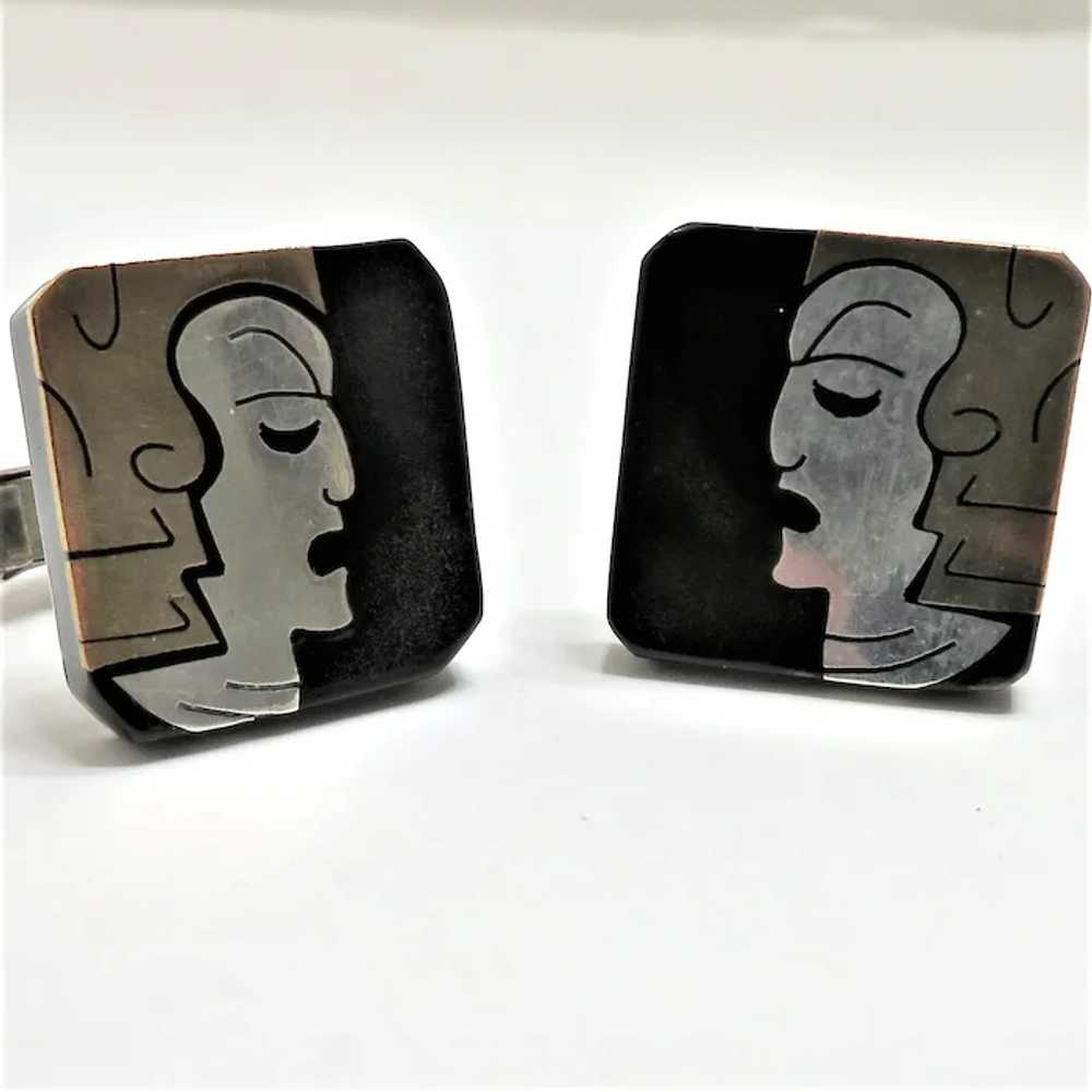 Art Deco/Mid Century Mixed Metals Cufflinks, Taxc… - image 2