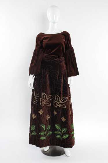 ADOLFO Velvet Leaf Embroidered Top & Skirt Set