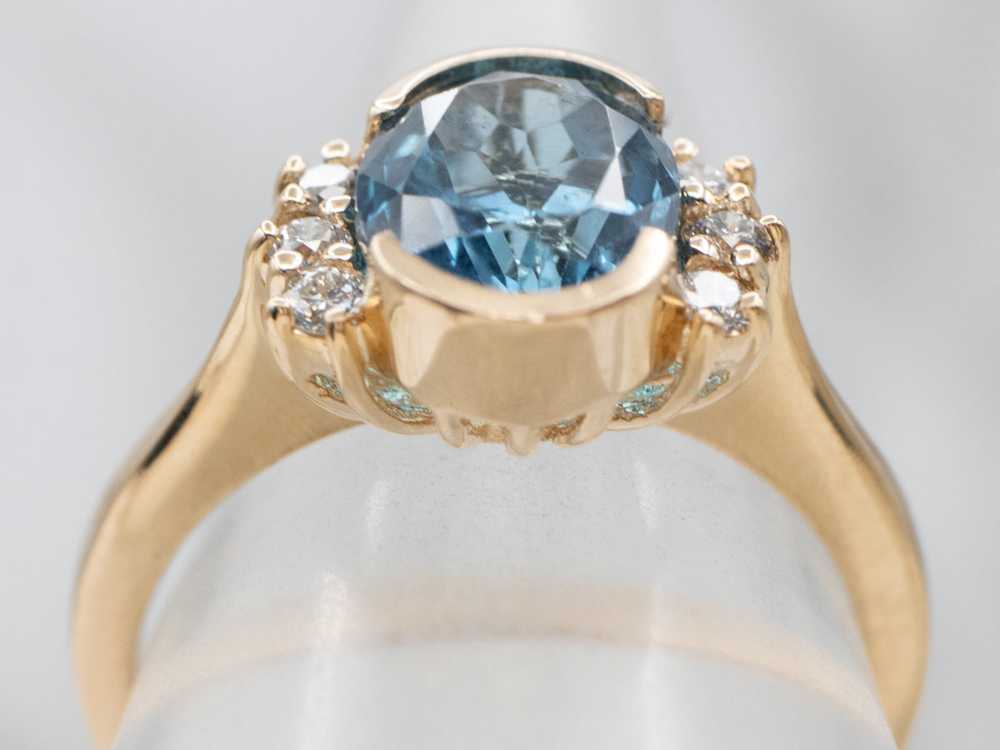Sleek Gold Blue Topaz and Diamond Ring - image 4