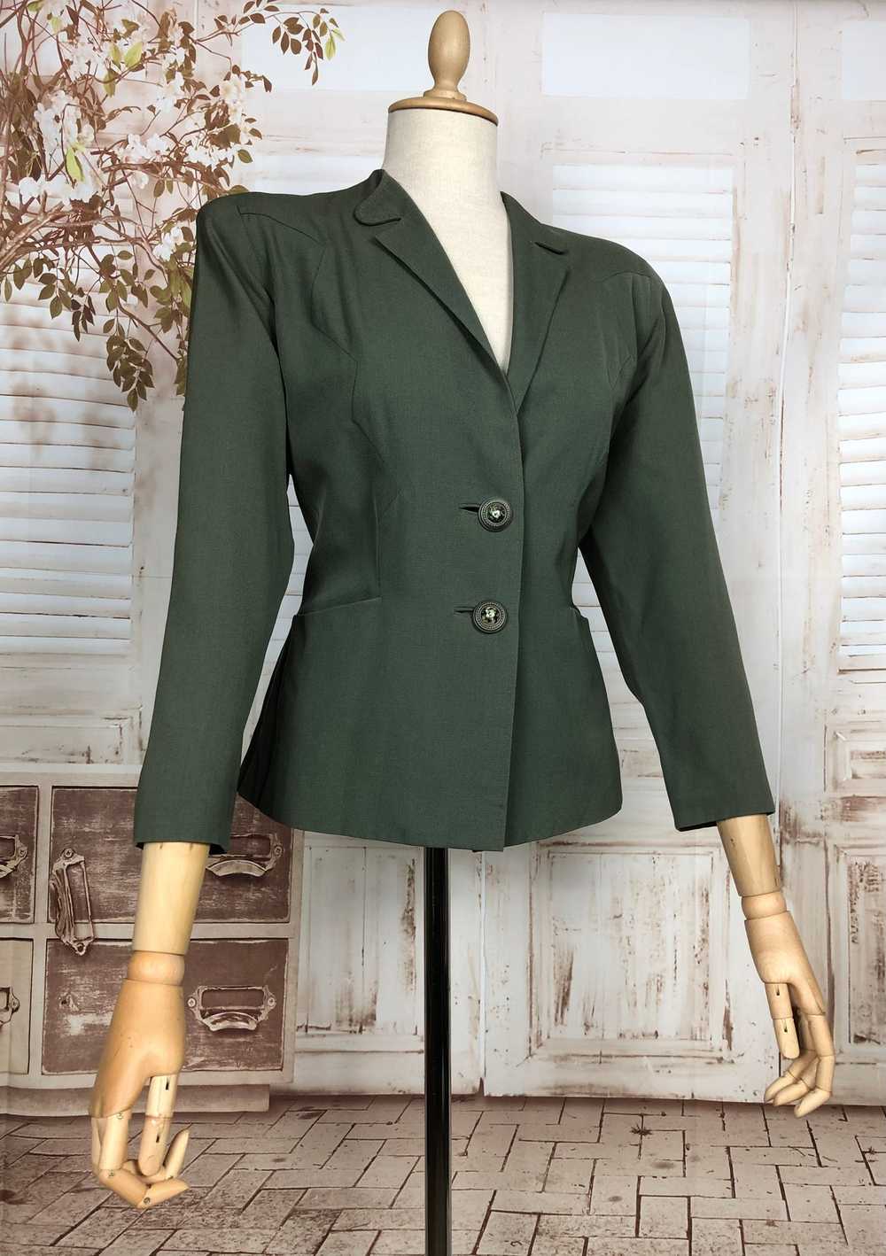 Stunning Original 1940s Vintage Sage Green Blazer… - image 3