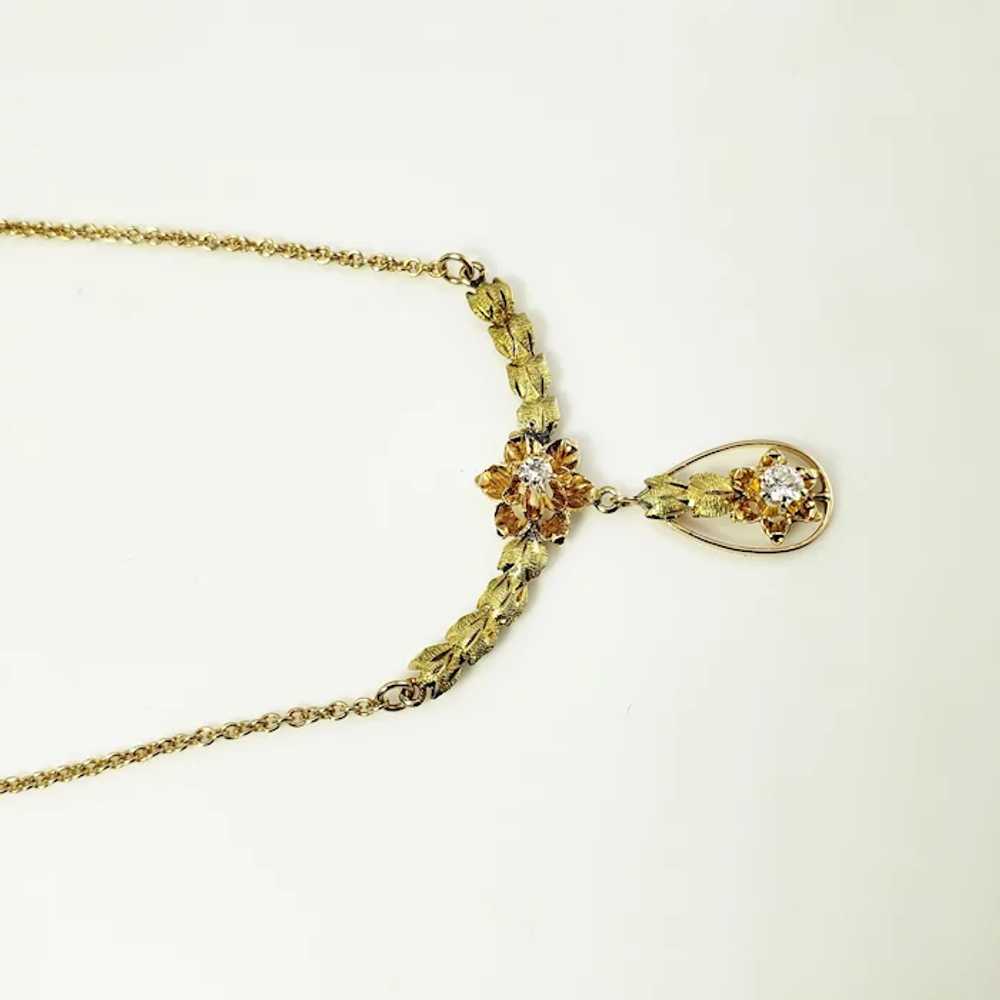 Vintage 14 Karat Yellow/Rose Gold and Diamond Flo… - image 2