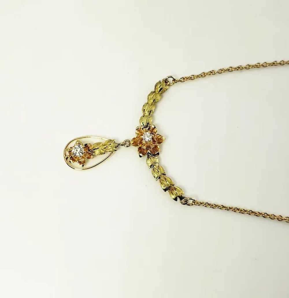 Vintage 14 Karat Yellow/Rose Gold and Diamond Flo… - image 3