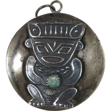 Vintage 900 Silver Aztec Mayan God Pendant - image 1