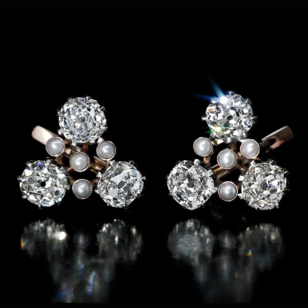 Antique 4.12 Ct Old Mine Cut Diamond Pearl Earrin… - image 5