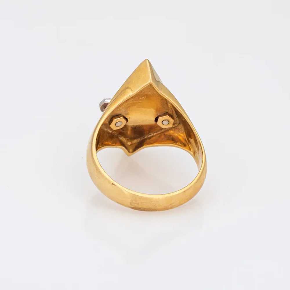 70s Coral Diamond Ring Triangle 18 Karat Yellow G… - image 5