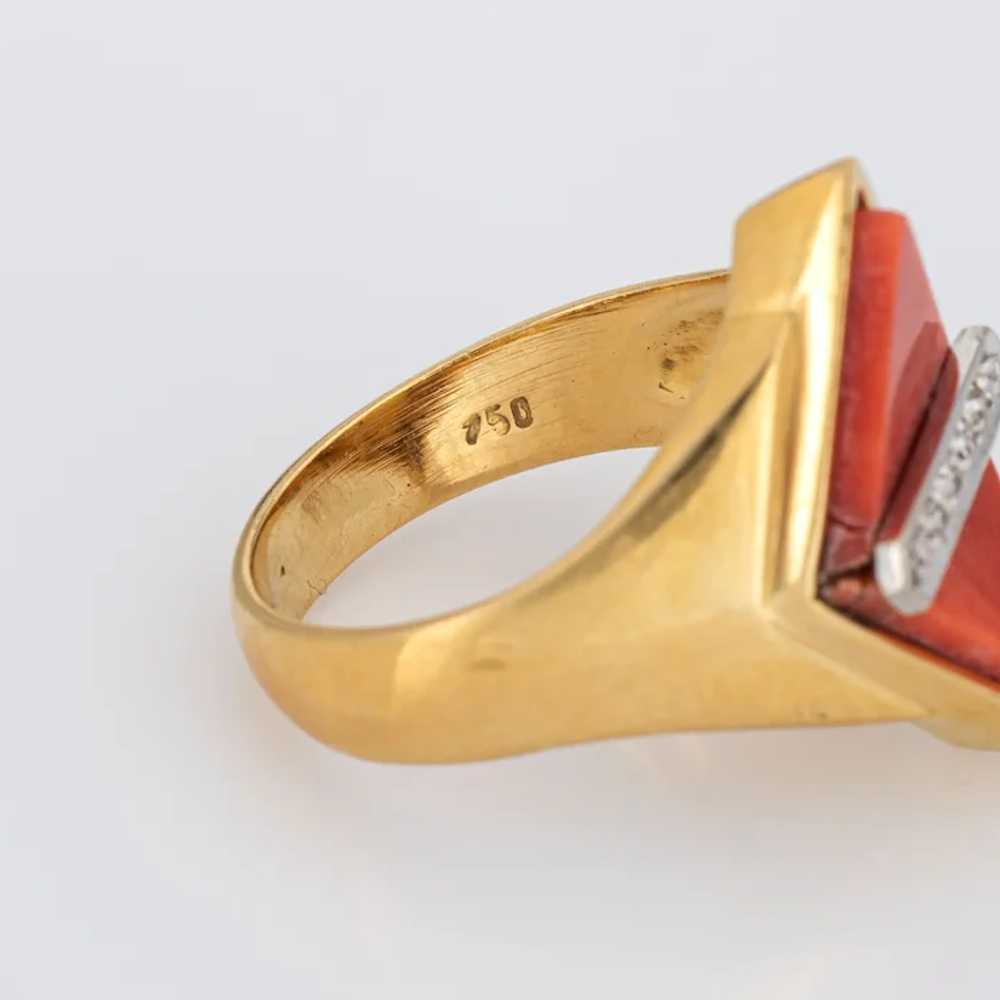 70s Coral Diamond Ring Triangle 18 Karat Yellow G… - image 7
