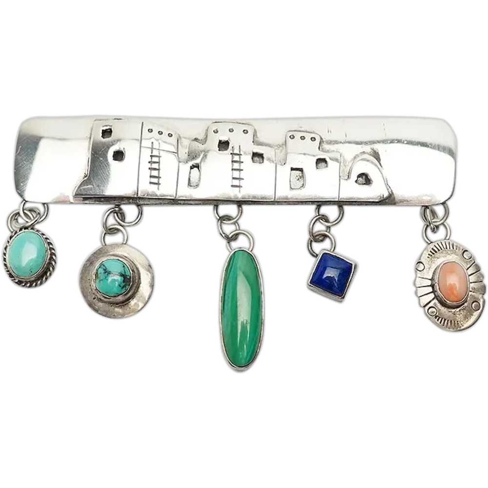 Native American Pueblo  sterling silver gemstones… - image 1