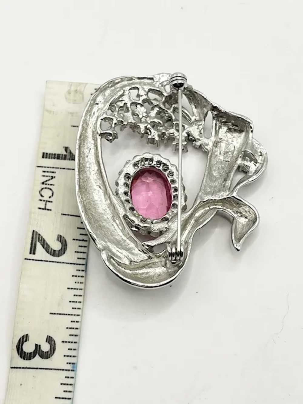 Vintage Pink Glass Rhinestone Swan Bird Brooch Pin - image 5