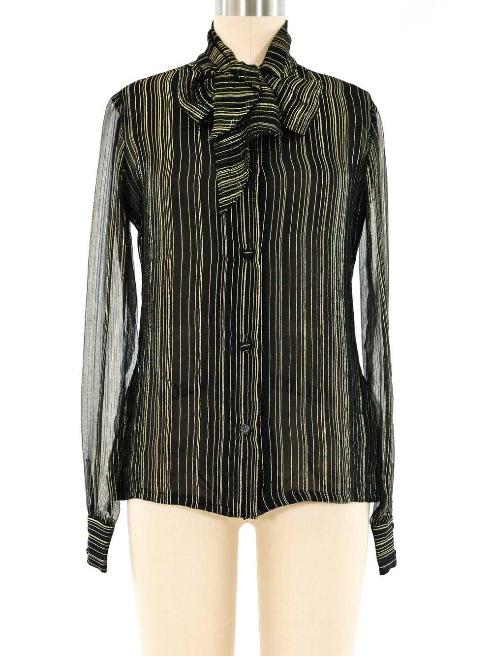 Adolfo Metallic Striped Silk Blouse - image 1