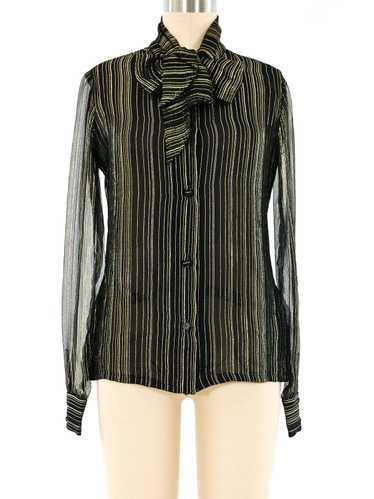 Adolfo Metallic Striped Silk Blouse - image 1