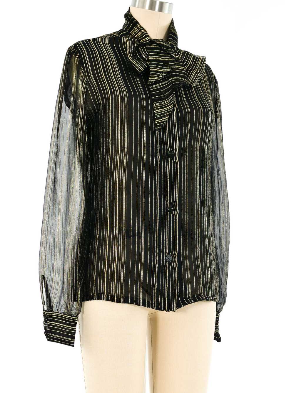 Adolfo Metallic Striped Silk Blouse - image 3