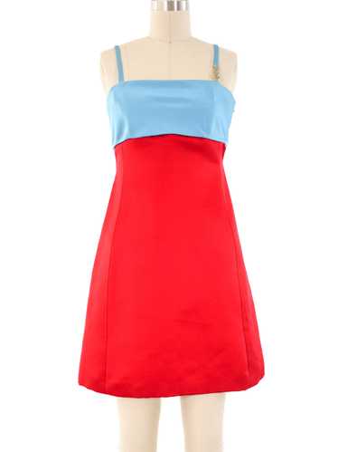 Gianni Versace Colorblock Satin Mini Dress - image 1