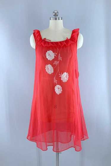 Vintage 60s Red Chiffon Nightgown