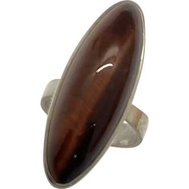 Big Red Tiger's Eye Chatoyant Gemstone Ring Sterl… - image 1