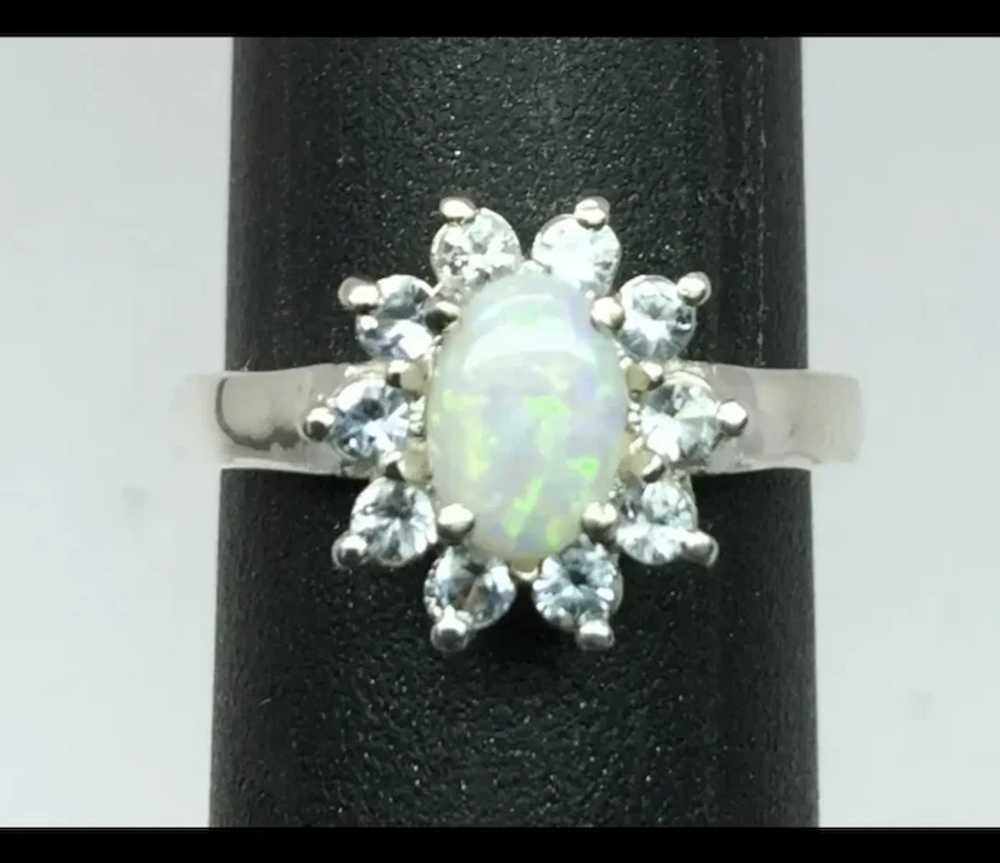 14k Australian Opal & Aquamarine Ring, Free Resize - image 4