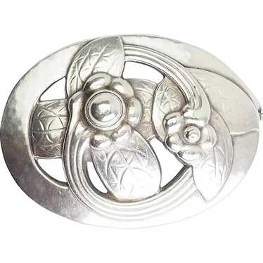 Vintage sterling silver Denmark flower oval brooc… - image 1