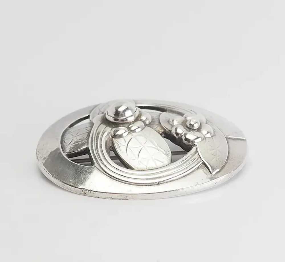 Vintage sterling silver Denmark flower oval brooc… - image 2