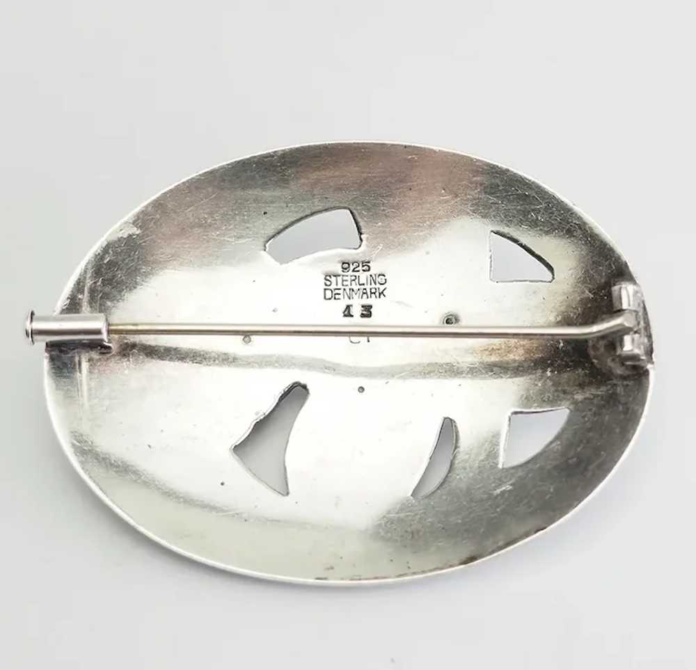 Vintage sterling silver Denmark flower oval brooc… - image 3