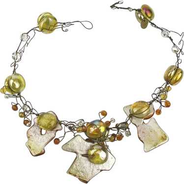 French Wired Glass Bead Necklace by Christele Pons