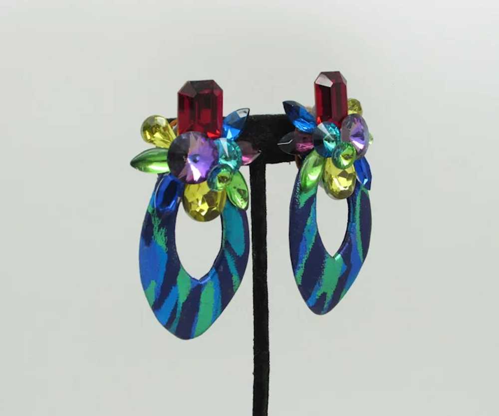 1980s Leather and Rhinestone Earrings - image 2