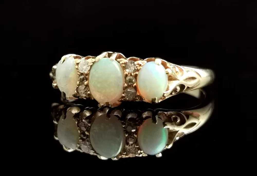 Antique Opal and diamond ring, 18k yellow gold, E… - image 10