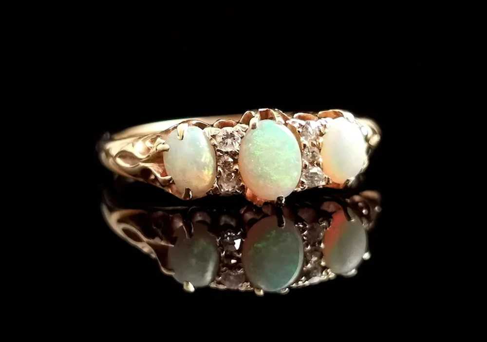 Antique Opal and diamond ring, 18k yellow gold, E… - image 11