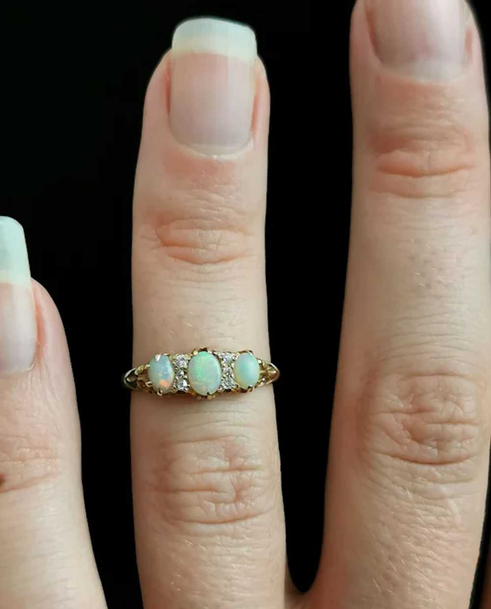 Antique Opal and diamond ring, 18k yellow gold, E… - image 12