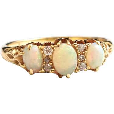 Antique Opal and diamond ring, 18k yellow gold, E… - image 1