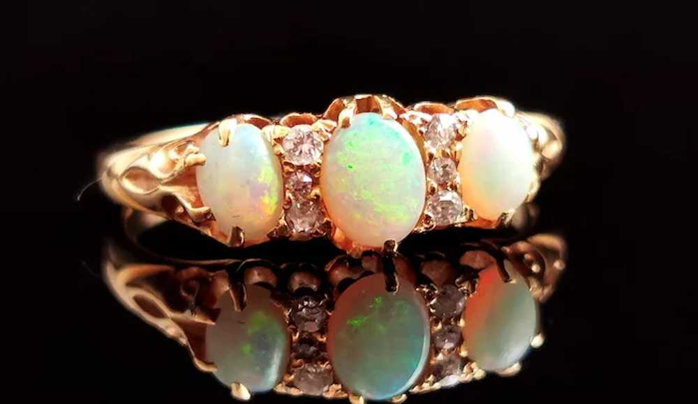 Antique Opal and diamond ring, 18k yellow gold, E… - image 2