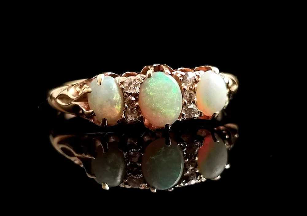 Antique Opal and diamond ring, 18k yellow gold, E… - image 3