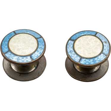 Enameled Cuff Buttons or Cufflinks - Blue and Crea