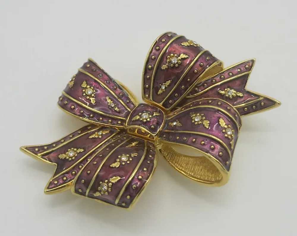 Joan Rivers Purple Burgundy Enamel Ribbon Bow Bro… - image 3