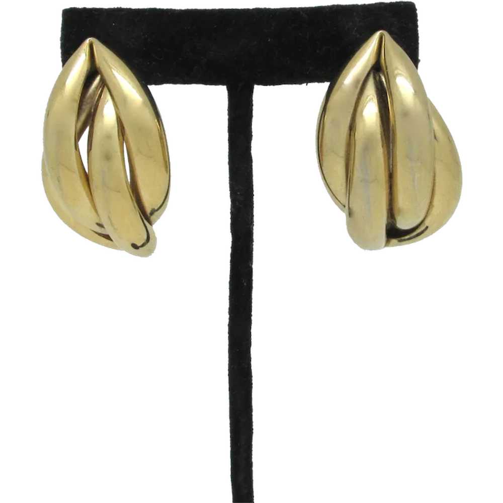 Curved Braided Goldtone Metal Earrings - image 1