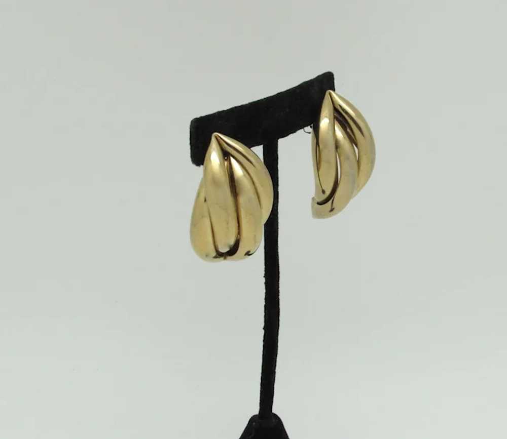 Curved Braided Goldtone Metal Earrings - image 2
