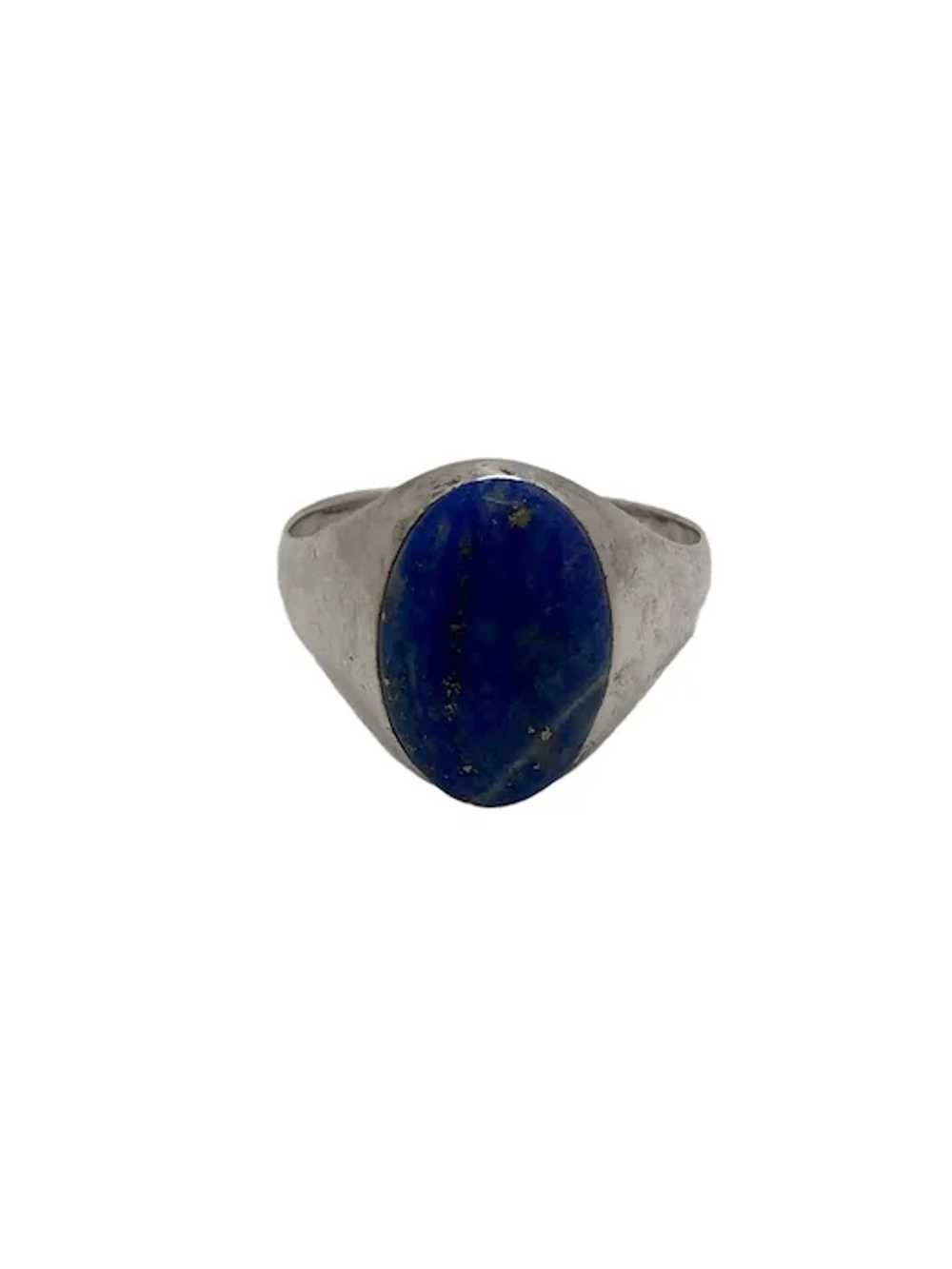 Vintage Sterling Silver and Lapis Signet Ring - image 2