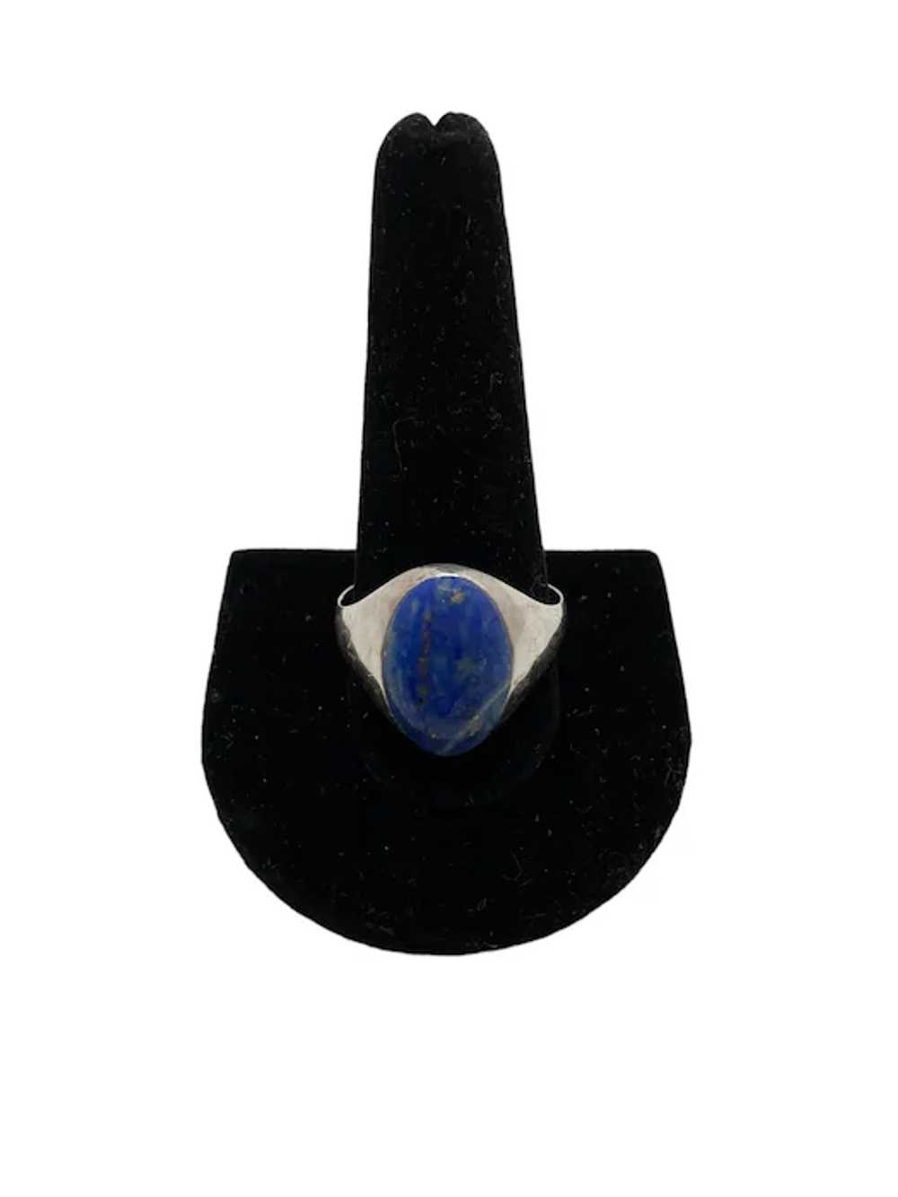 Vintage Sterling Silver and Lapis Signet Ring - image 3