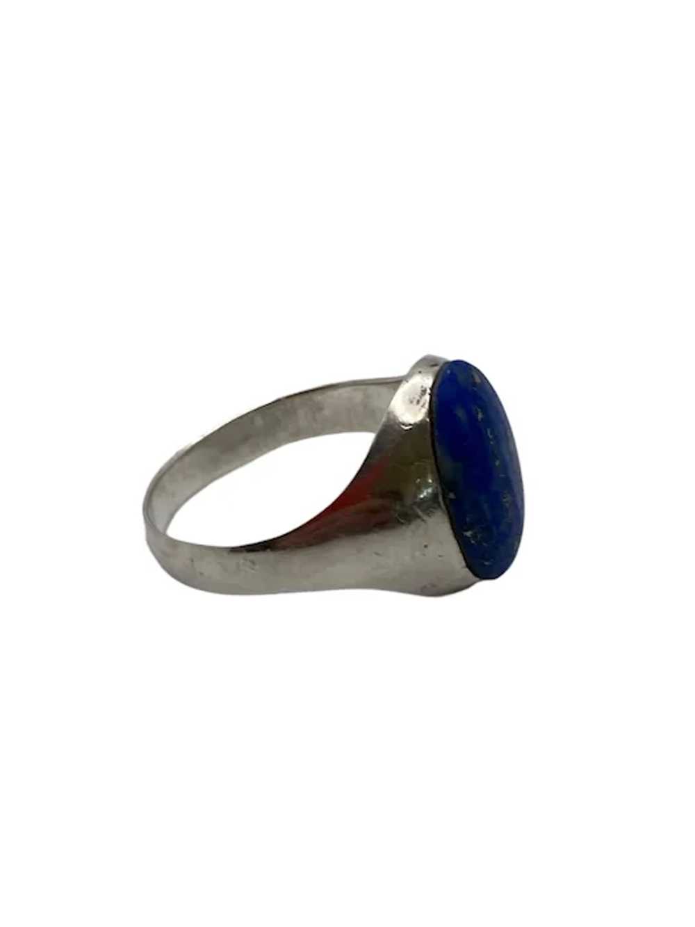 Vintage Sterling Silver and Lapis Signet Ring - image 4