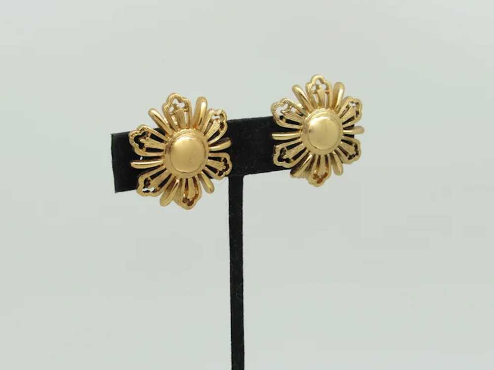 Monet Goldtone Flower Earrings - image 2