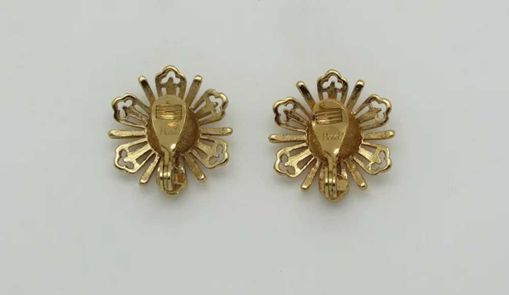 Monet Goldtone Flower Earrings - image 3