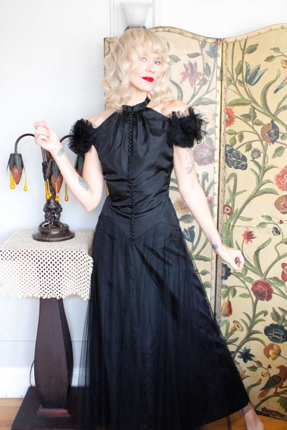 1930s Glamorous Starlette's Black Netted Gown - X… - image 2